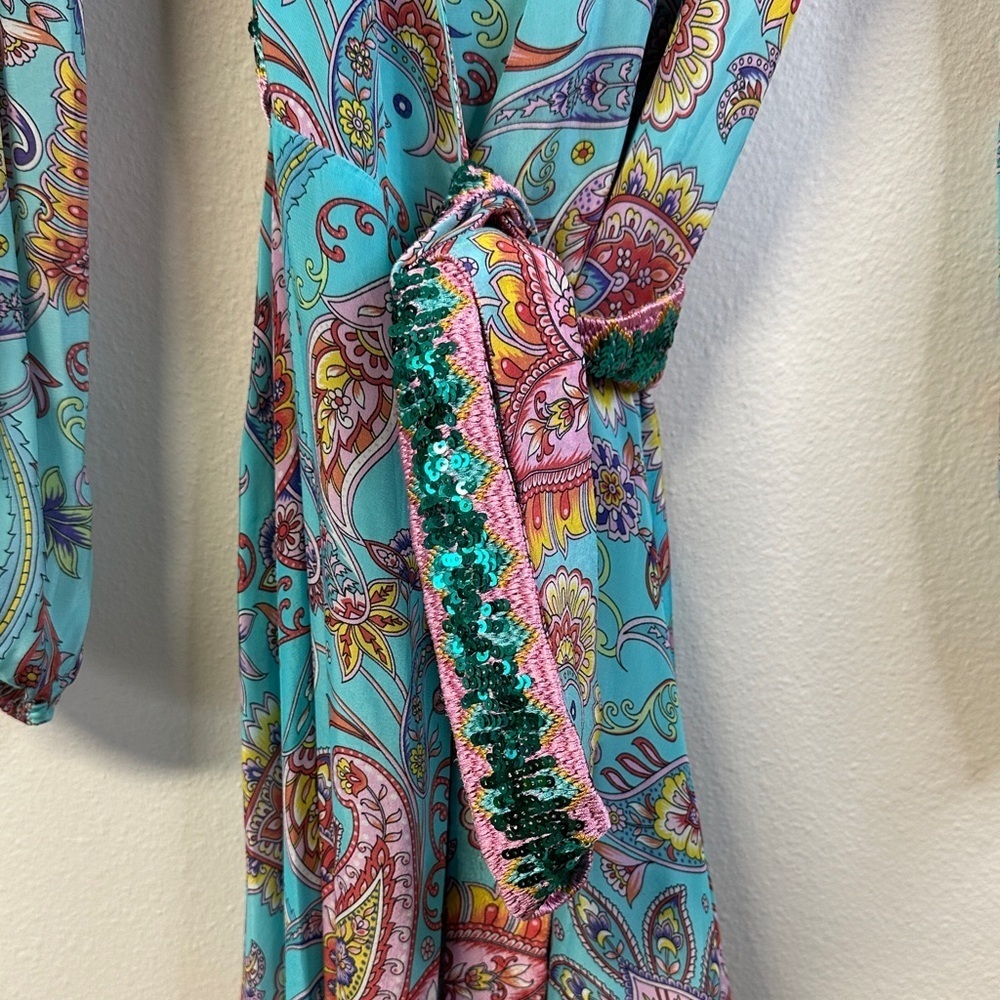 NWT Boston Proper Beach Turquoise Paisley Embellished Printed Wrap Dress Size S - Picture 5 of 10